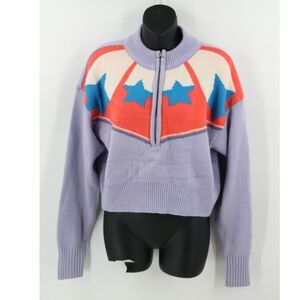 UO BDG Womens Jesse Half Zip Pullover Aspen Style Size Small Purple Stars